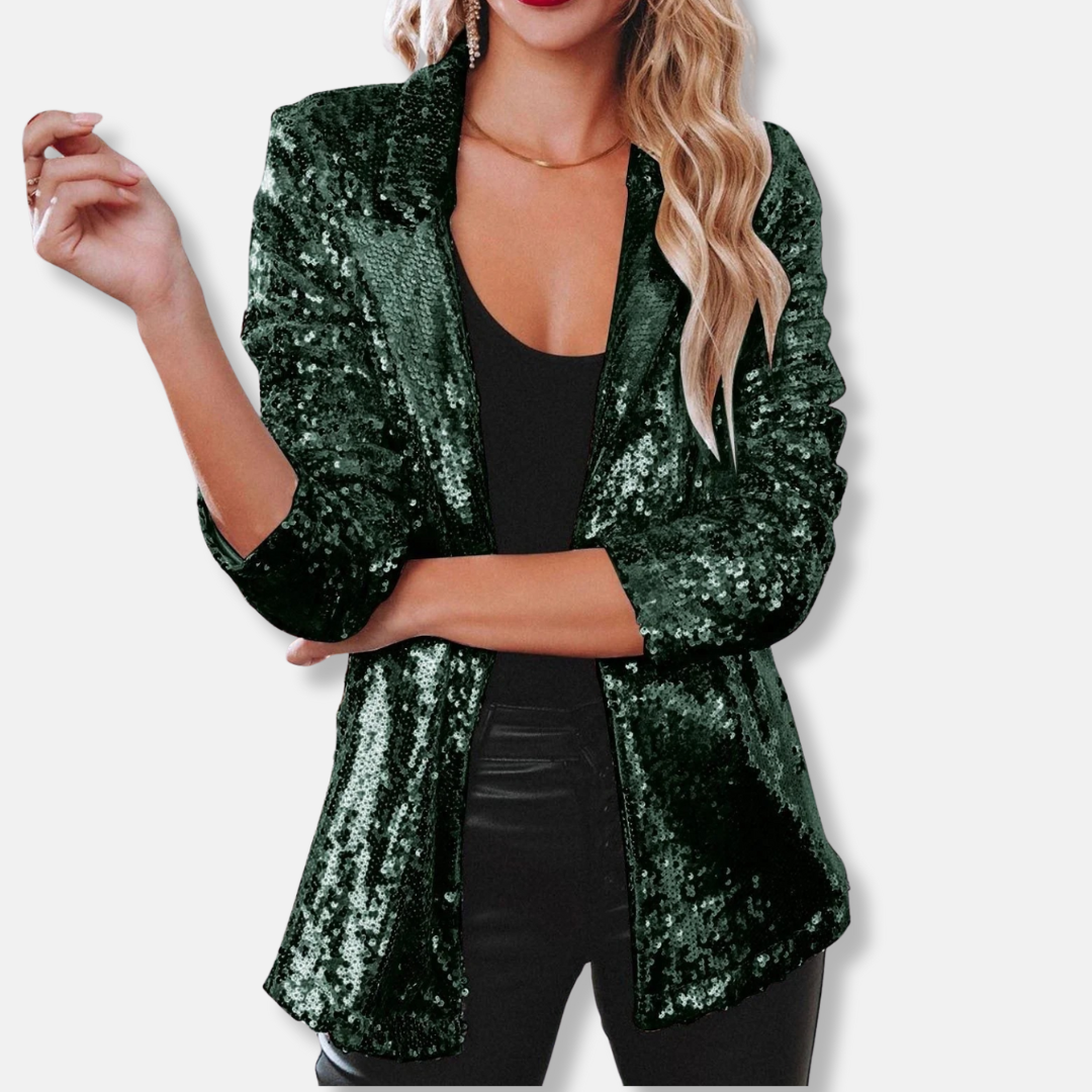 Glittering Sequin Trimmed Casual Blazer