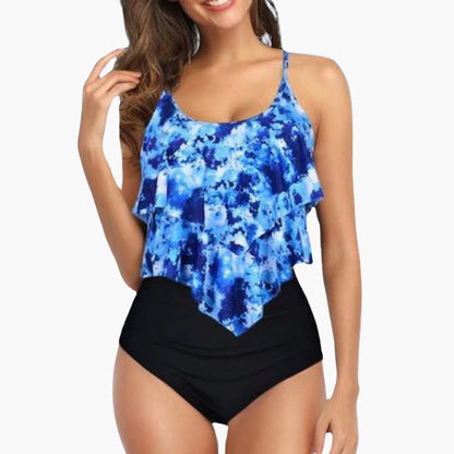 Flattering Two Piece Swimsuit with Ruching and Slimming Waist