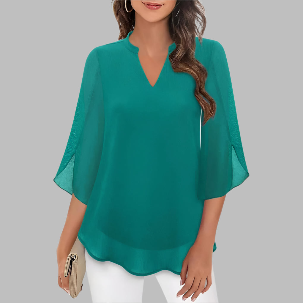 Sunny V Neck Floral Sleeve Blouse