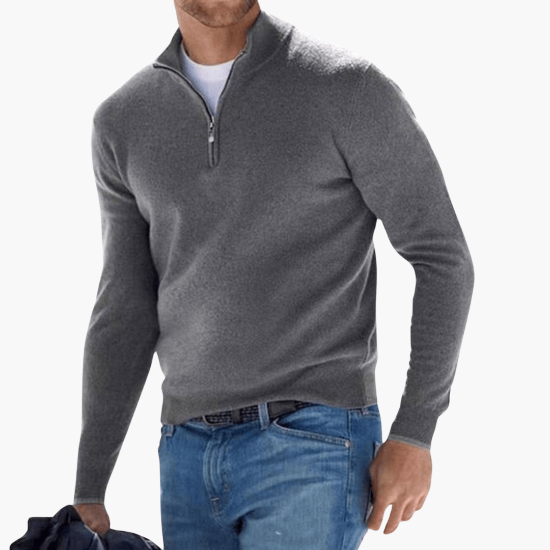 Men's Zip Up Crew Neck Textured Sweater