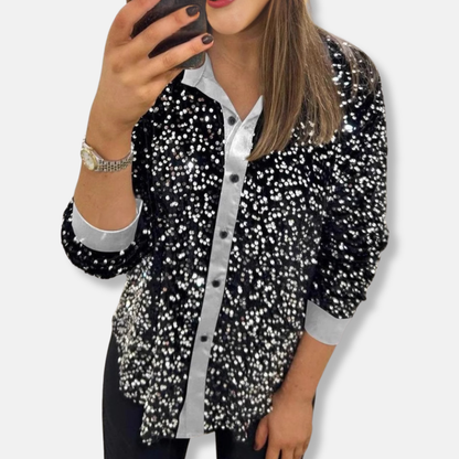 Loose Fit Women's Sequin Long Sleeve Party Top