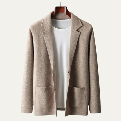 Comfortable Men's Merino Wool Crew Neck Cardigan Sweater