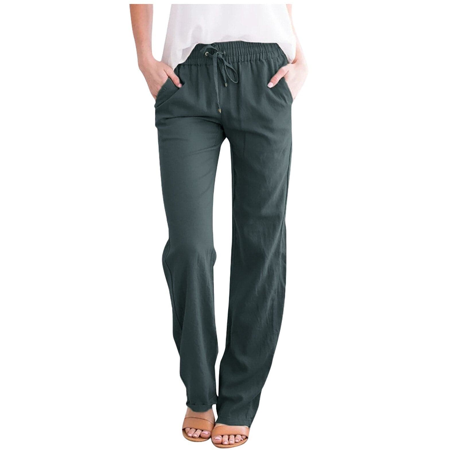 Casual Linen Loose Fit Drawstring Pants - Nocini