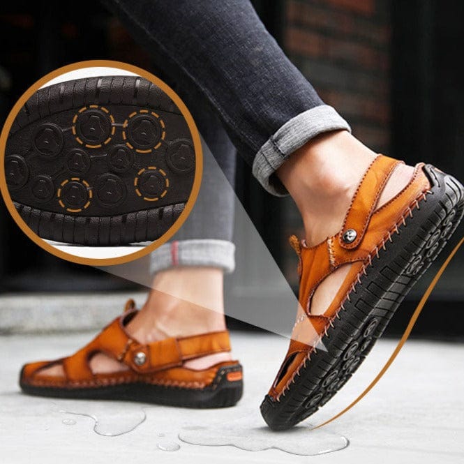 Mens Genuine Brown Leather Sandals