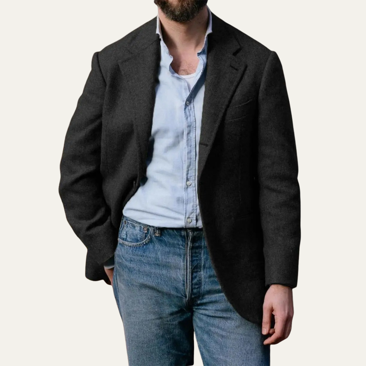 Classic Men's Wool Herringbone Blazer Jacket