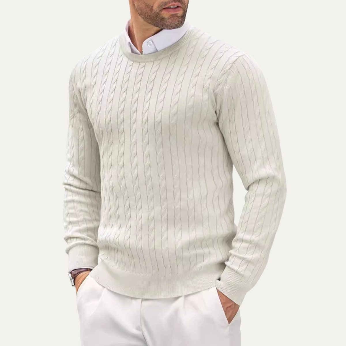 Cozy Mens Crew Neck Cable Knit Winter Sweater