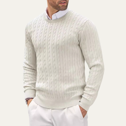 Cozy Mens Crew Neck Cable Knit Winter Sweater