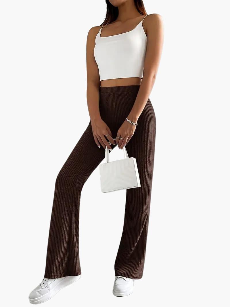 Soft High Waisted Knit Trousers for Women – Relaxed Fit Pants