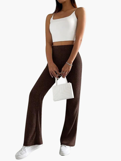 Soft High Waisted Knit Trousers for Women – Relaxed Fit Pants