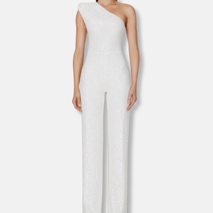 Glittering Off Shoulder Wide Leg Party Jumpsuit