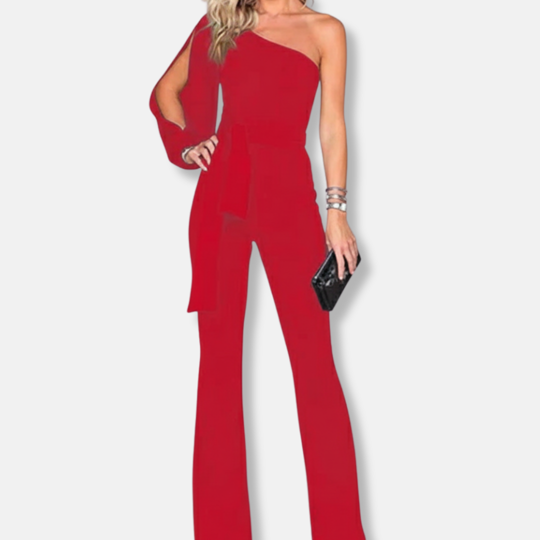 Women's One Shoulder Jumpsuit Slim Fit Flared Leg - Nocini