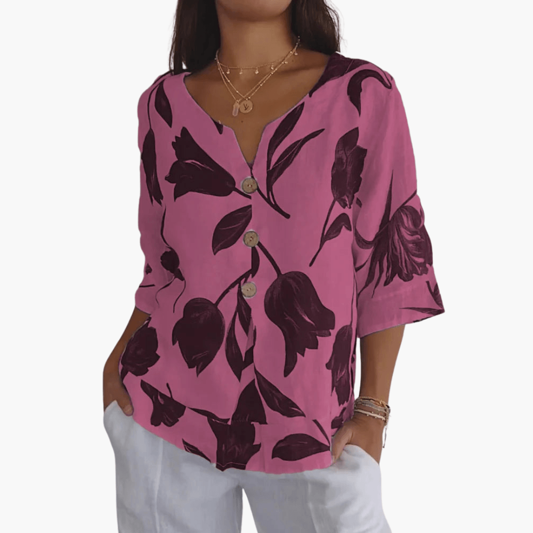 Ladies' Pretty Flower V-Neck Shirt