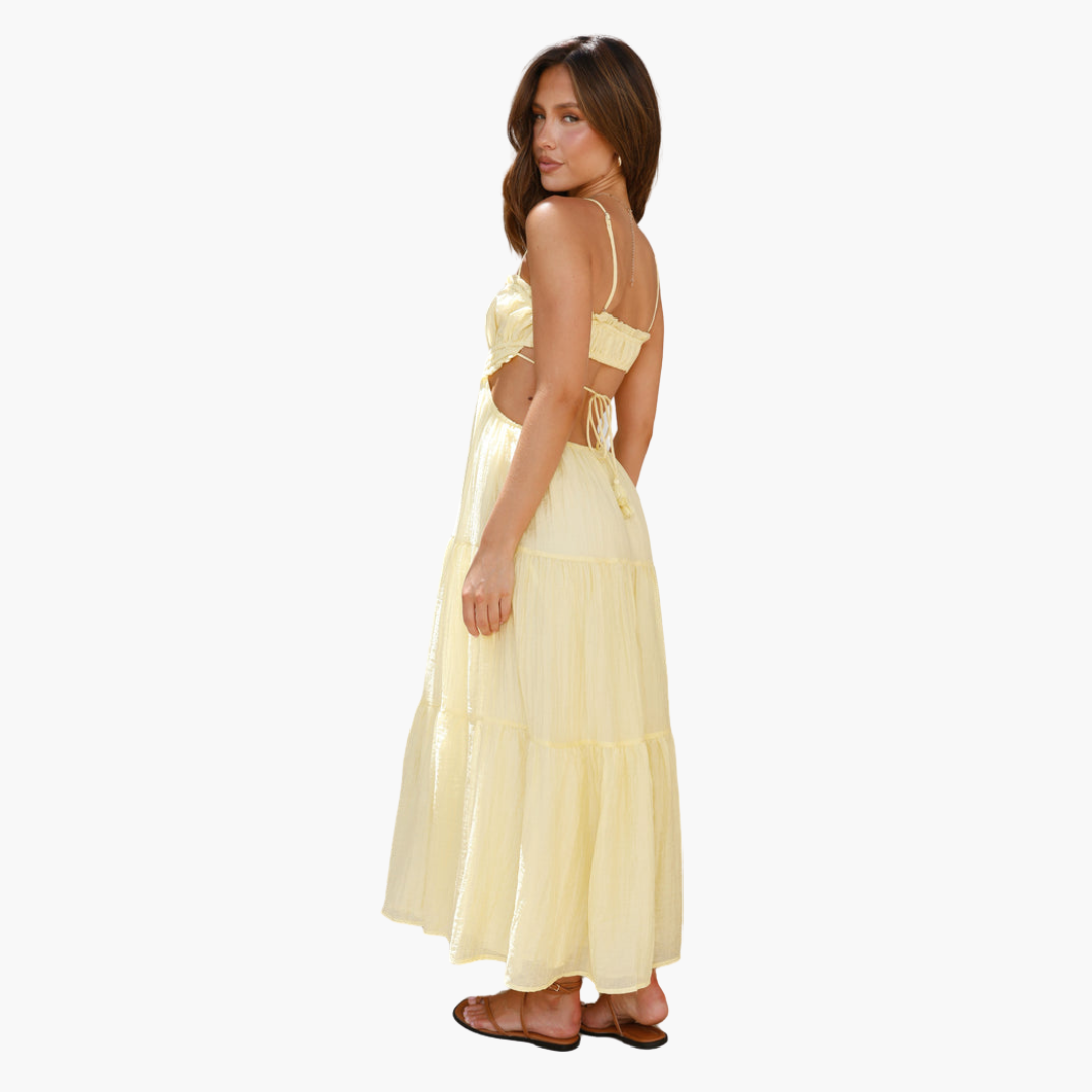 Flowy Long Dress for Women - Chic Tie Front Style