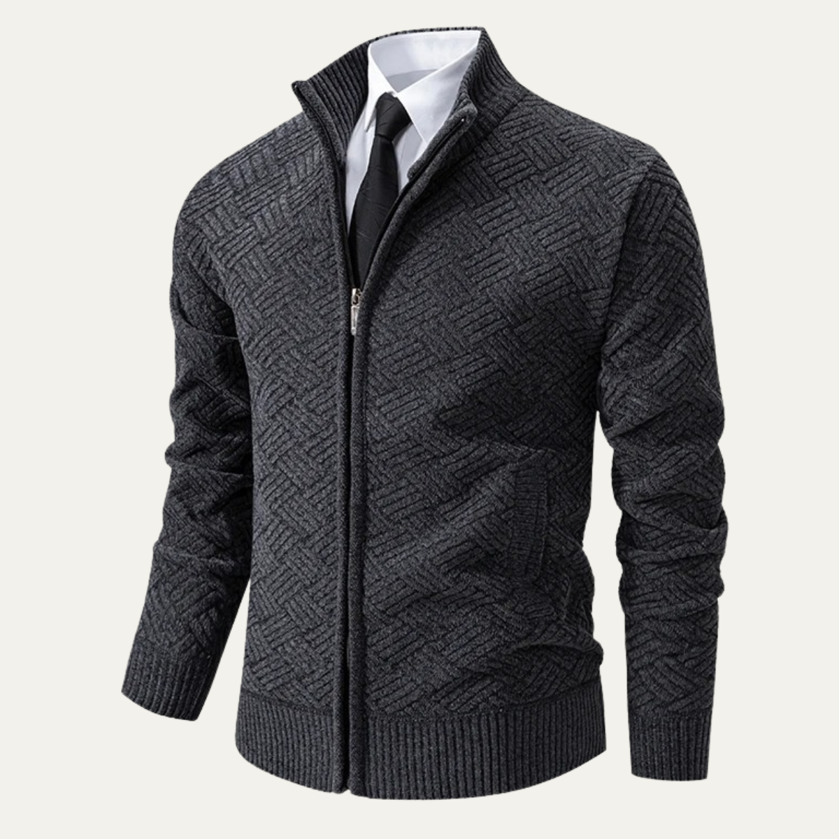 Classic Mens Knit Patterned Stand Collar Jacket