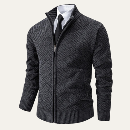 Classic Mens Knit Patterned Stand Collar Jacket