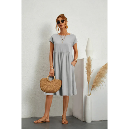 Kendra | Women's Elegant Short Sleeve Midi Dress with Pockets