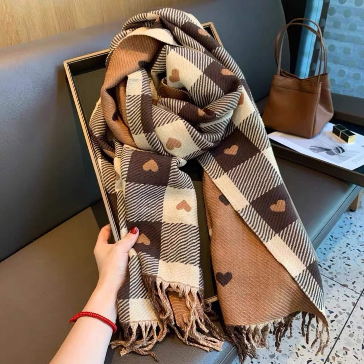 Cozy Soft Checked Fringed Winter Scarf