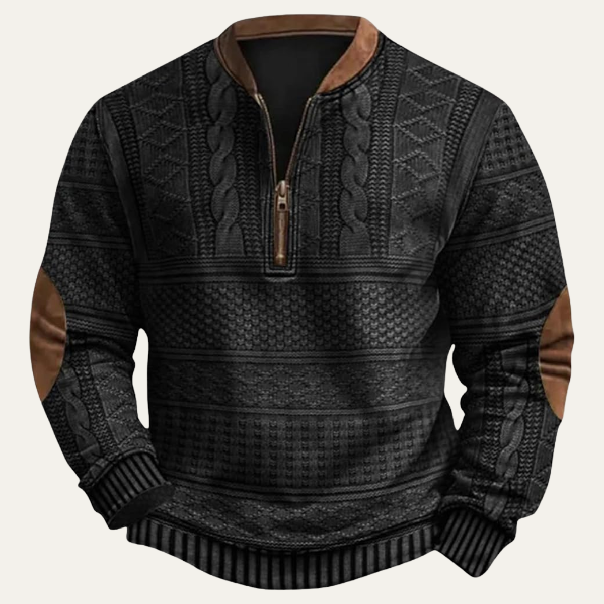 Relaxed Fit Mens Patterned Sweater with Patches - Nocini