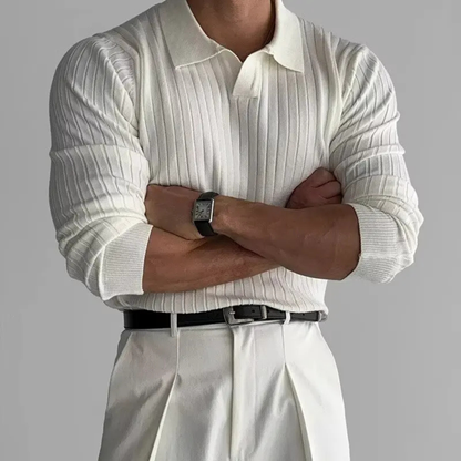 Men's Fitted Crew Neck Knit Polo Sweater