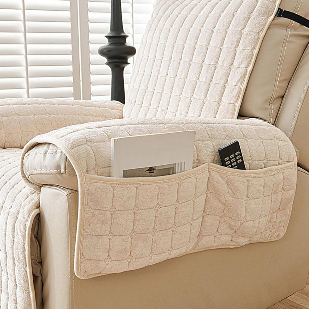 Recliner Cover With Plush Grid Texture and Protective Arm Covers