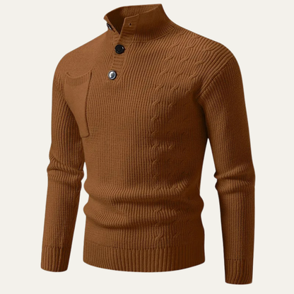 Classic Men's Crew Neck Knit Sweater with Buttons