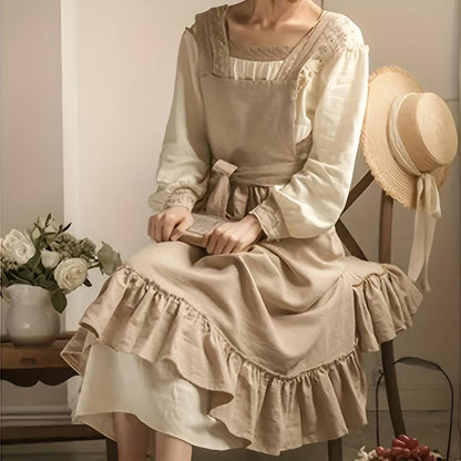 Classic Gathered Cotton Apron With Adjustable Waist Strap - Nocini