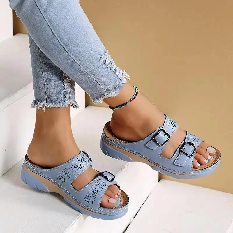 Stylish Wedge Heel Sandals with Double Strap - Olytrend