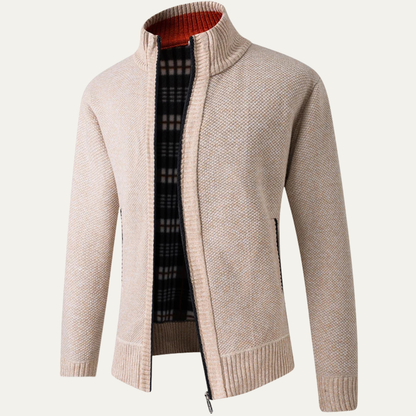 Warm Men's Crew Neck Knit Zip Sweater