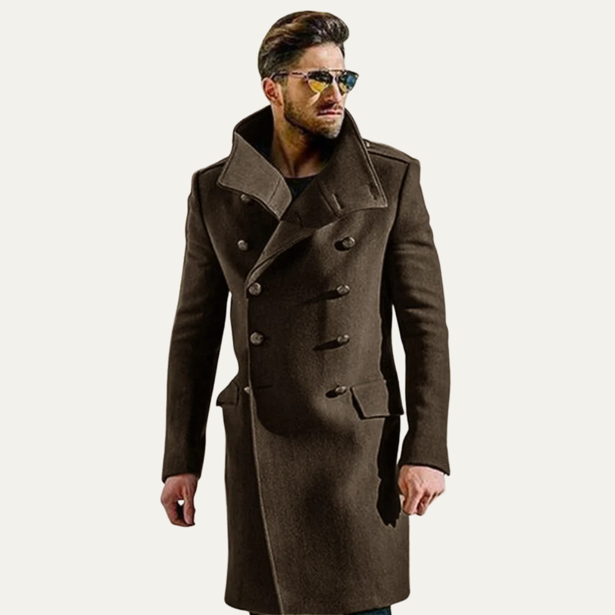 Classic Double Breasted Mens Wool Trench Coat