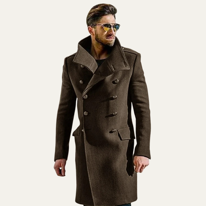 Classic Double Breasted Mens Wool Trench Coat