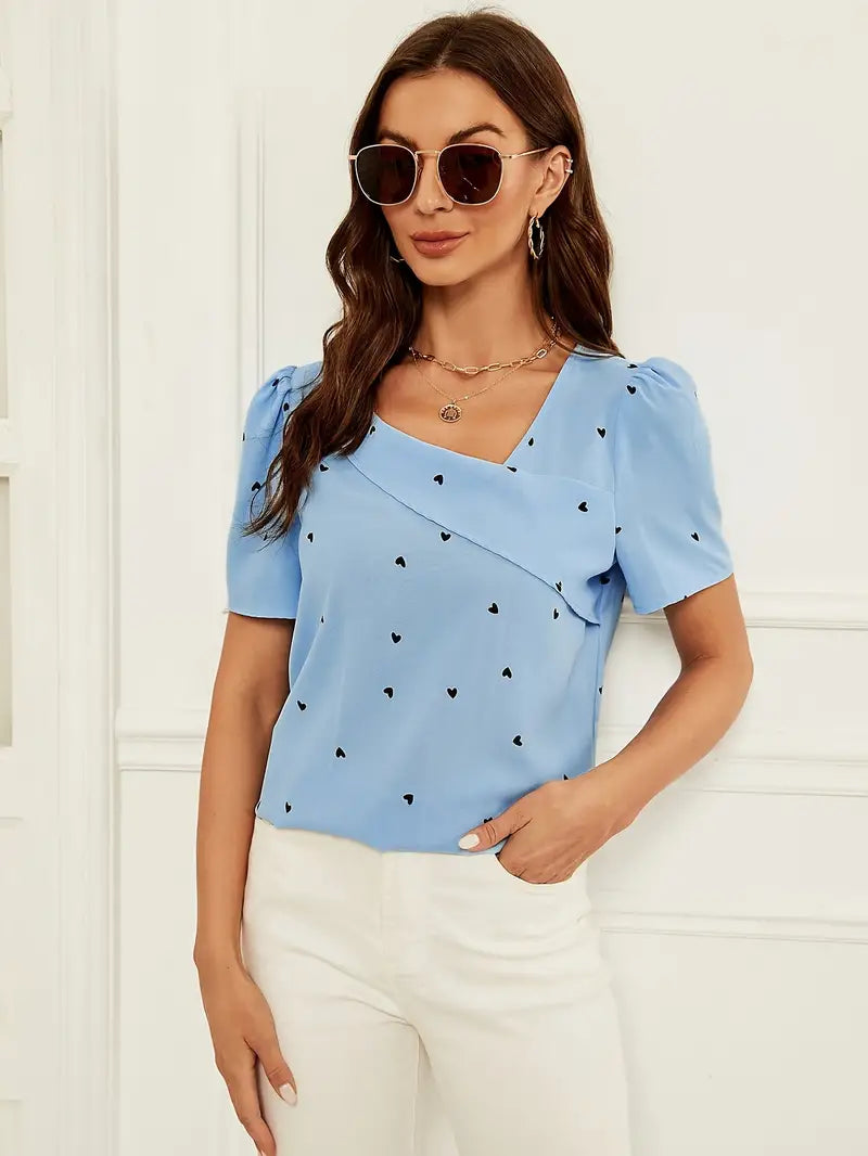 Casual Loose Fit Heart Pattern Blouse