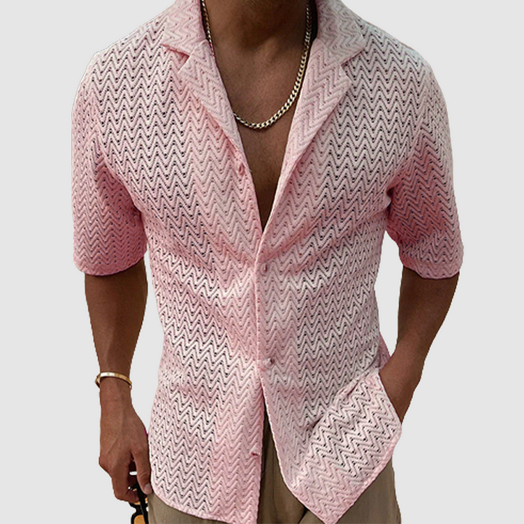 Men's Casual Short Sleeve Shirt with Zig Zag Print