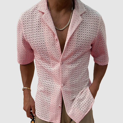 Men's Casual Short Sleeve Shirt with Zig Zag Print