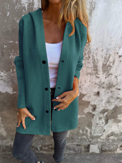Warm Women's Coat with Hood and Button Front
