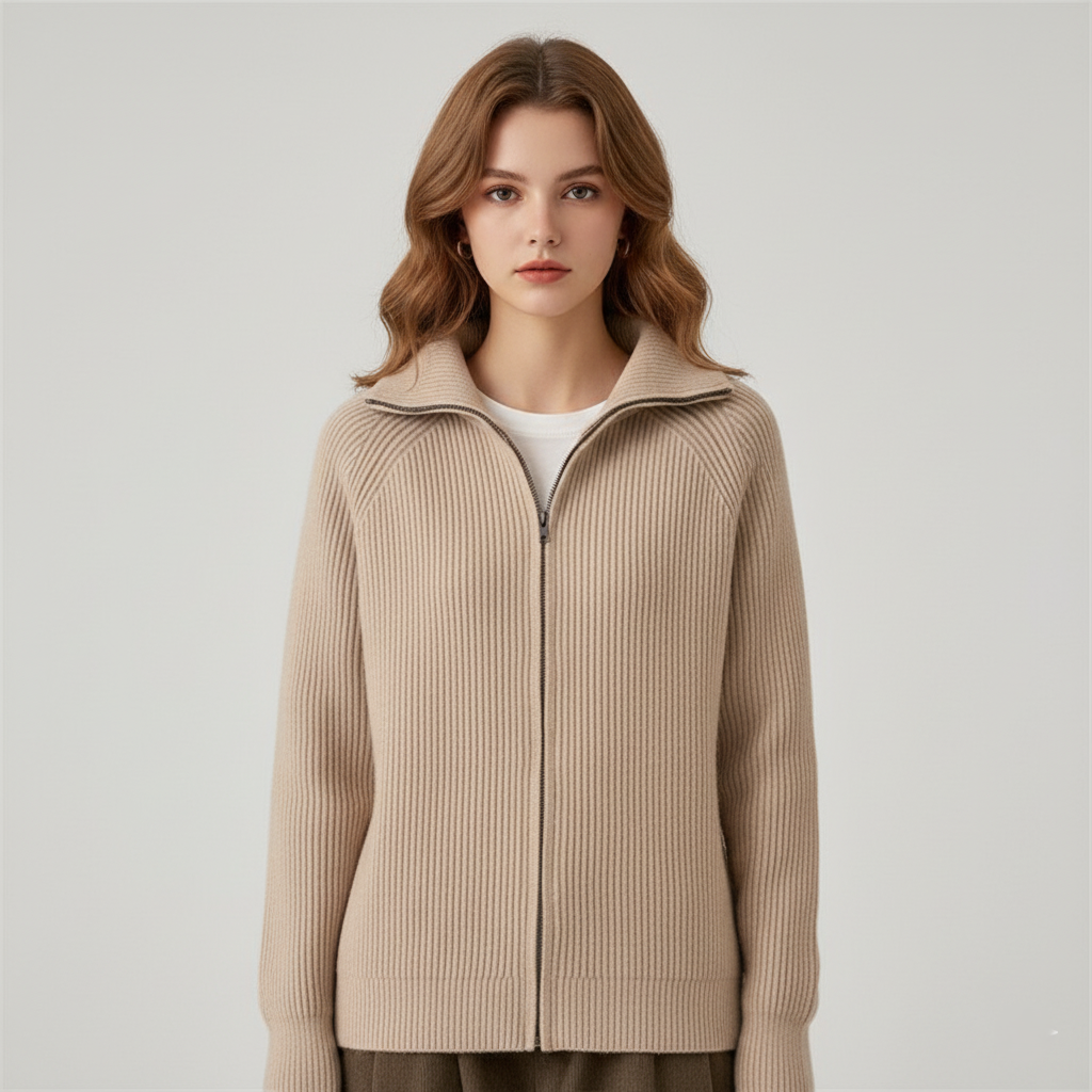 Women's Fit Cardigan Ribbed Zip Up Sweater - Nocini