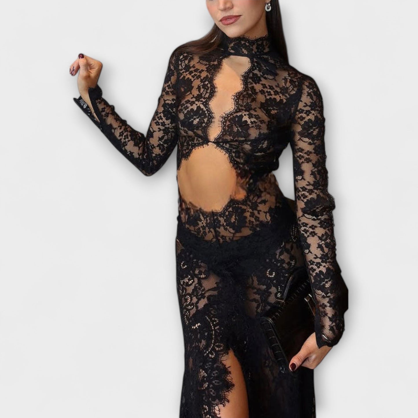 Elegant Black Lace Maxi Evening Dress