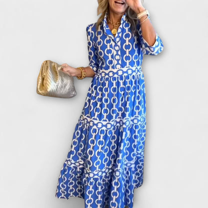 Chic Midi Dress with Metal Link Print - Olytrend