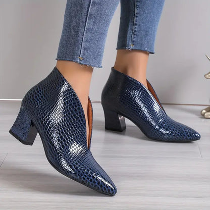 Ladies' High Heel Ankle Boots with Animal Print Detail