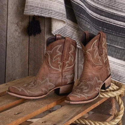 Stylish Embroidered Ankle Cowboy Boots for Women