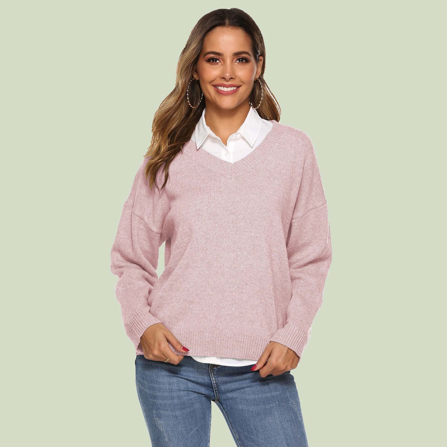 Cozy Women's V-Neck Sweater Long Sleeve Soft
