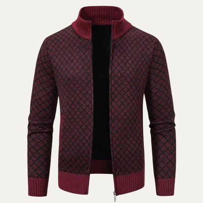 Warm Mens Plaid Zip Up Cardigan Sweater