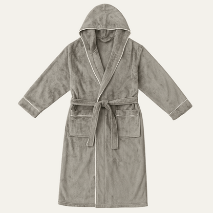 Soft Men's Hooded Plush Bathrobe with Tie Waist - Nocini