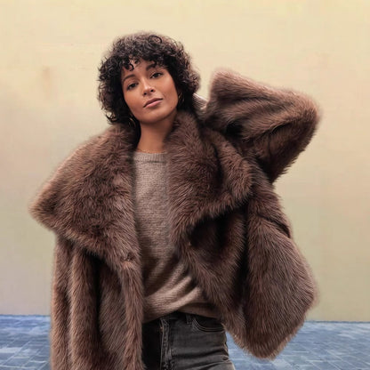Luxurious Faux Fur Long Coat | Wrap Shawl Collar - Nocini