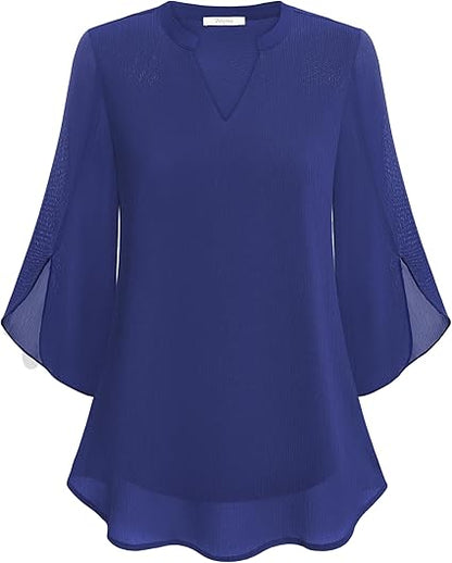 Ladies' Flowy Chiffon Ruffle Blouse