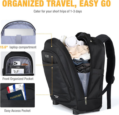 Large Waterproof Laptop Roller Backpack with 4 Wheels