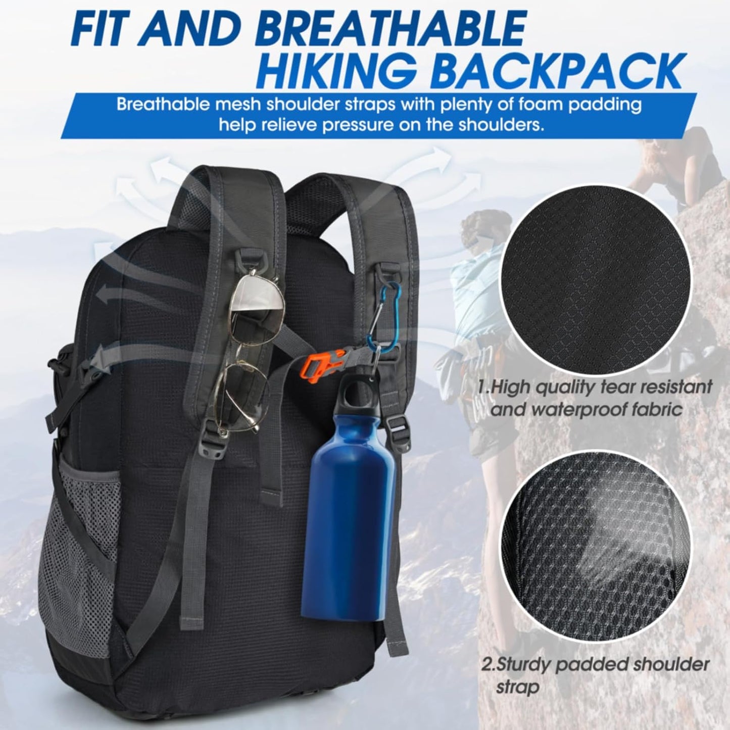 Compact 40L Water Resistant Hiking Backpack