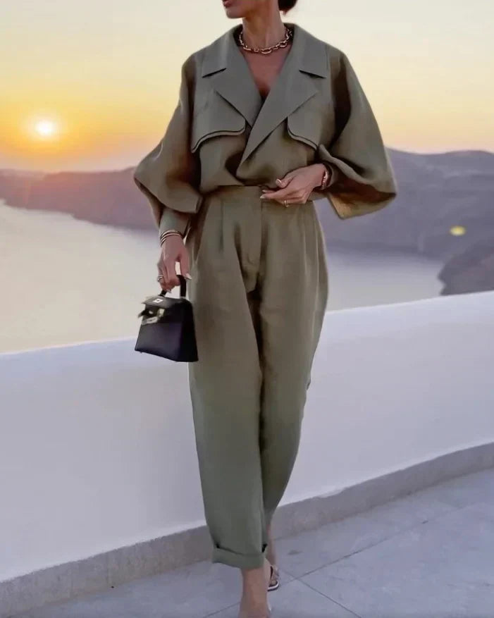 Women's Loose Fit High Waist Jumpsuit with Flowy Sleeves - Nocini