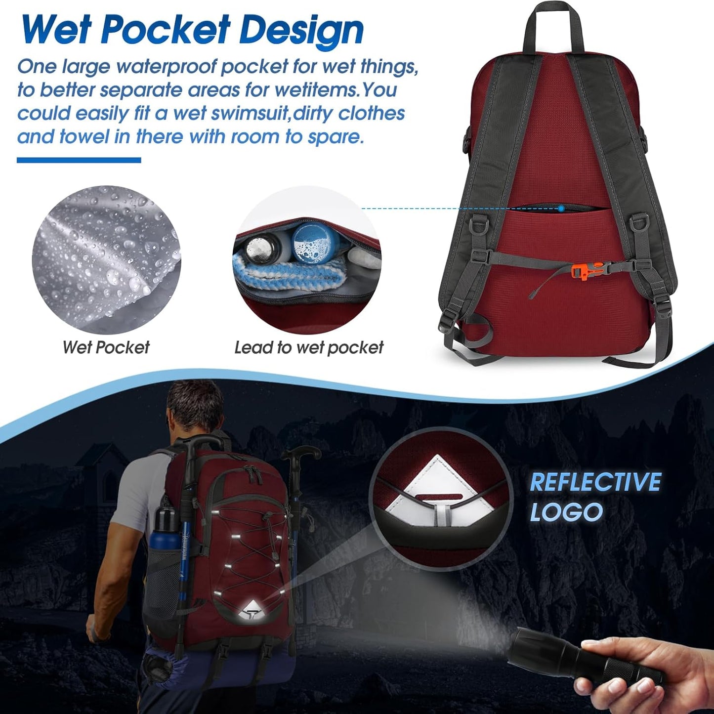 Compact 40L Water Resistant Hiking Backpack