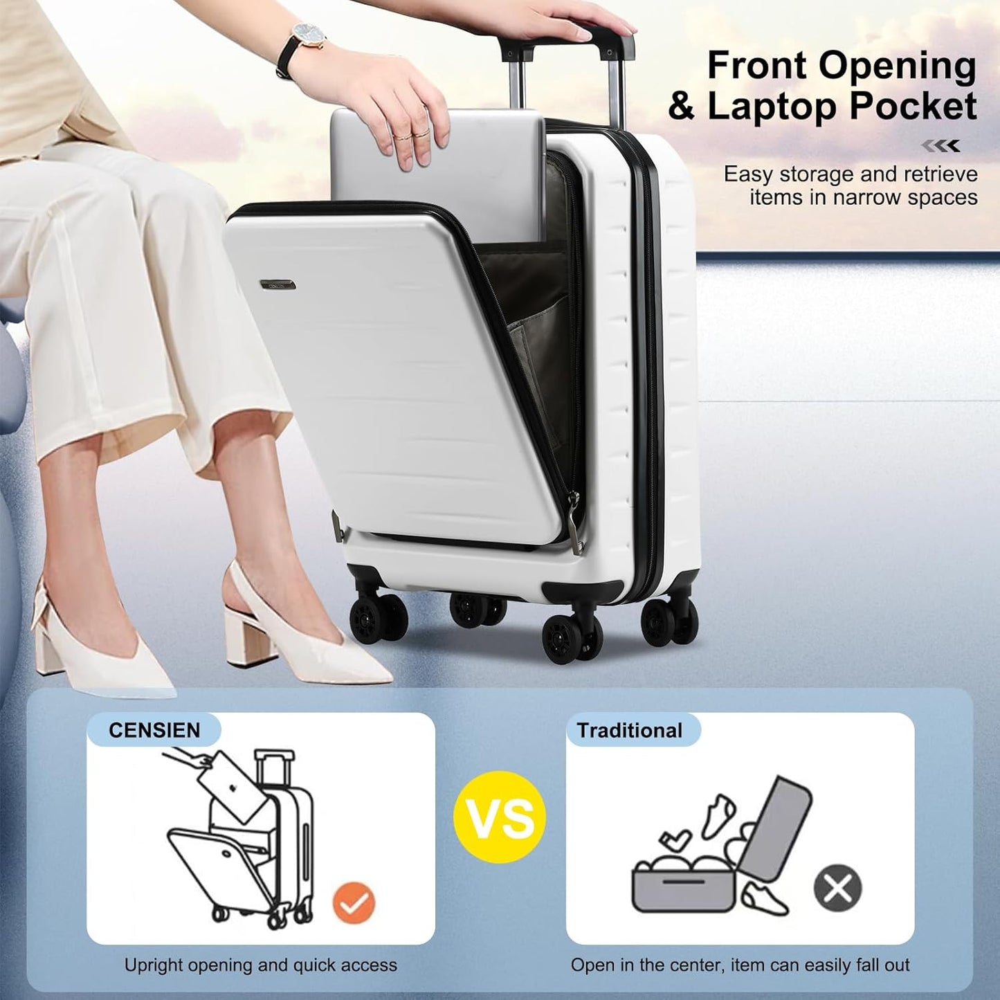 Durable Hardside Rolling Carry On with Pocket & Lock