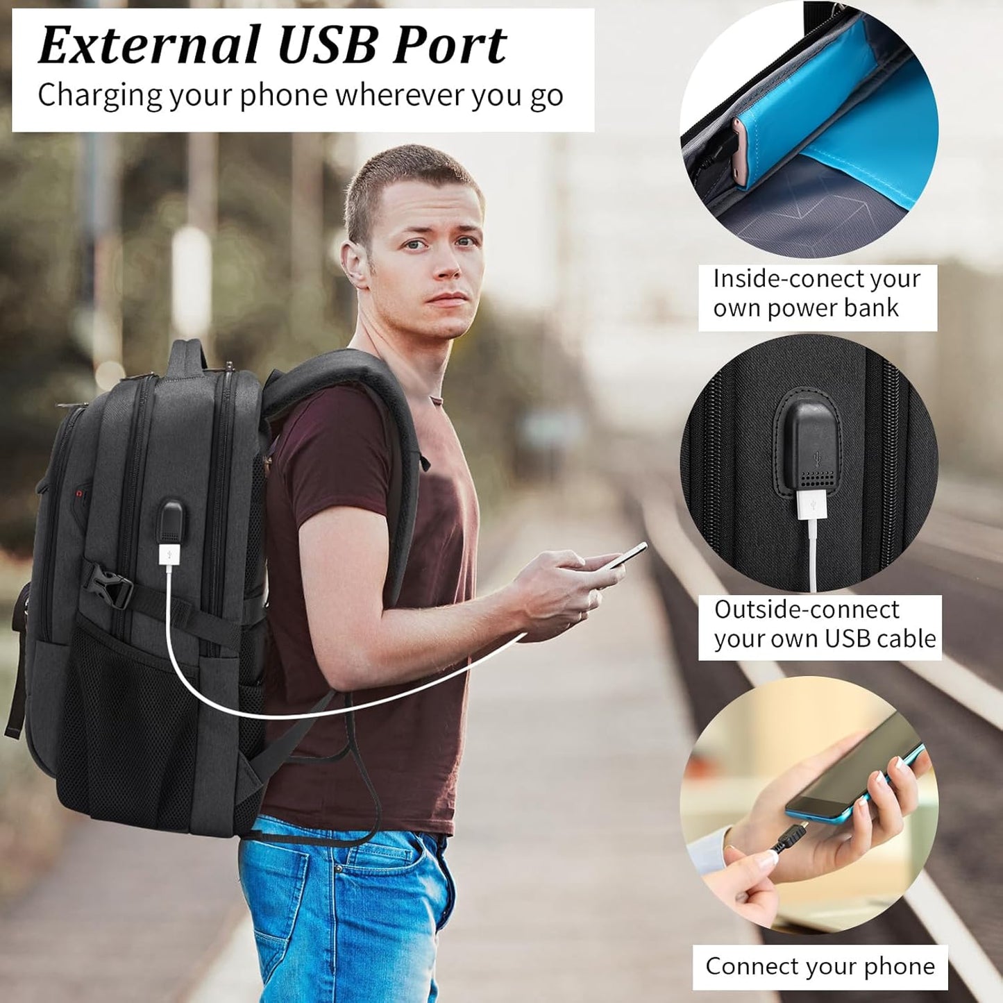 Durable Commuter Laptop Bag with USB Charger & Pockets